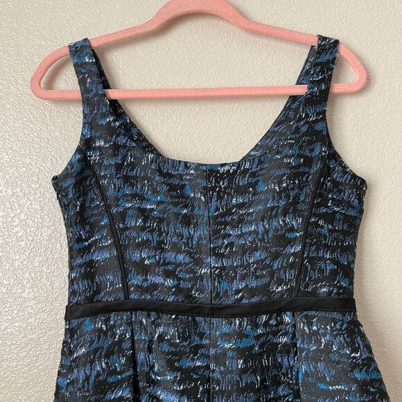 Proenza Schouler Dress Womens Size 6 Black Blue Silk Blend Jacquard Pleated Mini - Picture 6 of 13